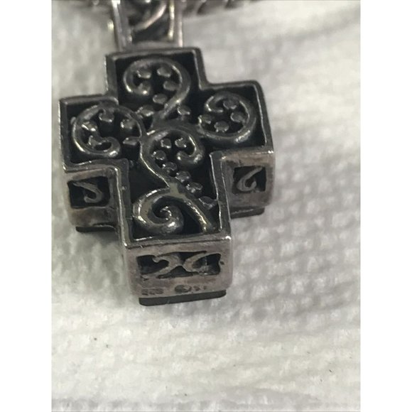 Reversible Cross Pendant‎ Necklace 925 Silver Black Onyx Rope Chain - Picture 6 of 8